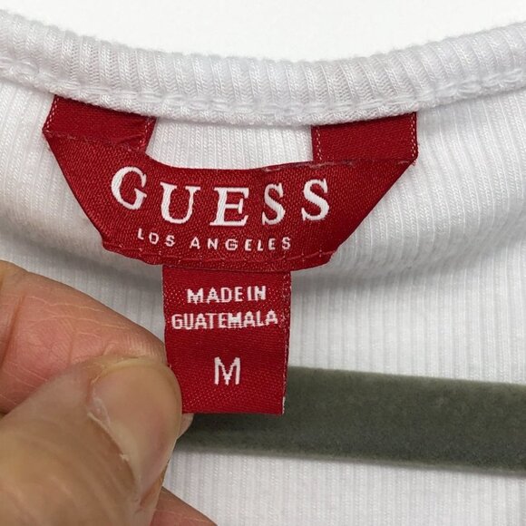 Guess White ribbed surplice V-neck crop top side tie size Medium - Picture 4 of 16